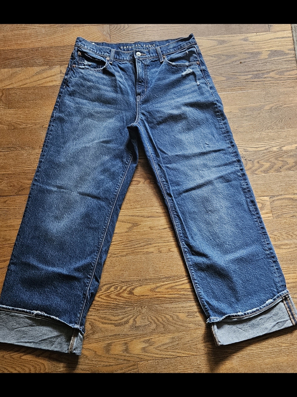 American Eagle Outfitters Cuffed Blue Straight-Leg Jeans - Picture 2 of 5